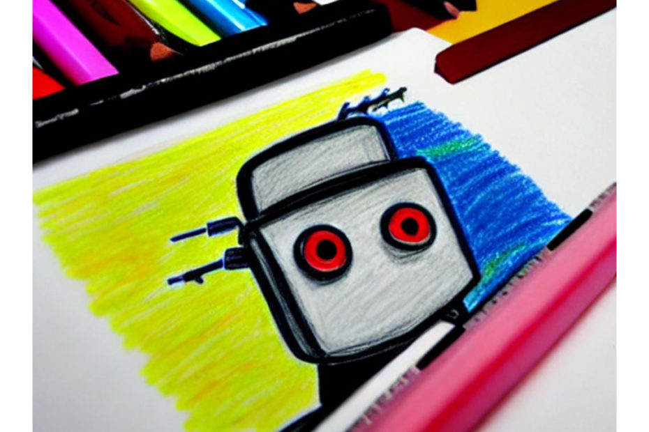 AI generated crayon drawing of a robot