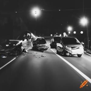 Larger AI generated image of a car accident, but with lots of blurred details