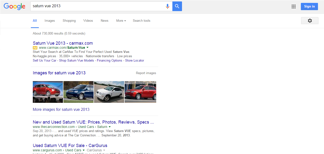 Saturn Vue 2013 Google search without sidebar ads
