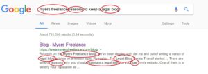 Meta description in Google results page for myers freelance with keywords